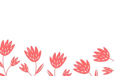 Beyaz arka plandaki geleneksel halk sanatları süslerine dayanan çiçek çerçevesi. Pembe çiçeklerle süslü bir sınır. Duvar kağıtları, posterler ve kart için vektör hisse senedi çizimi. İskandinav tarzı. Boşluğu kopyala