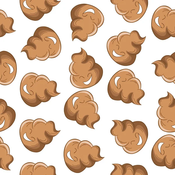 Seamless pattern with kawaii poop on white background. Cartoon poo, feces icons. Shit patterns, evil turd. Vector illustration for invitation, poster, card, fabric, textile. Doodle style — Archivo Imágenes Vectoriales