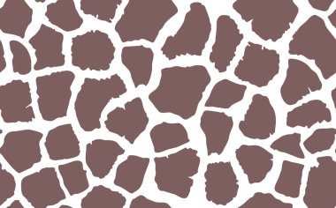 Soyut modern zürafa kusursuz desen. Hayvanlar modaya uygun arka plan. Baskı, kart, kartpostal, kumaş ve tekstil için kahverengi ve beyaz vektör stok çizimi. Modern stilize cilt süsü