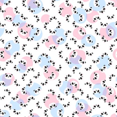 Beyaz arka planda sevimli panda bebeği olan kusursuz bir desen. Komik Asya hayvanları. Kart, çocuklar için kartpostallar. Kumaş, tekstil, duvar kağıdı, poster, hediye paketi için düz vektör çizimi