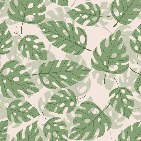 Floral seamless with hand drawn color exotic monstera leaves. Cute summer background. Tropic green branches. Modern floral compositions. Fashion vector illustration for wallpaper, fabric, textile — Stock Vector