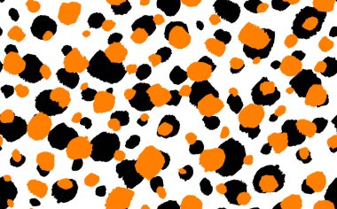 Soyut modern leopar pürüzsüz desen. Hayvanlar modaya uygun arka plan. Baskı, kart, kartpostal, kumaş ve tekstil için turuncu ve siyah dekoratif vektör çizimi. Modern stilize cilt süsü