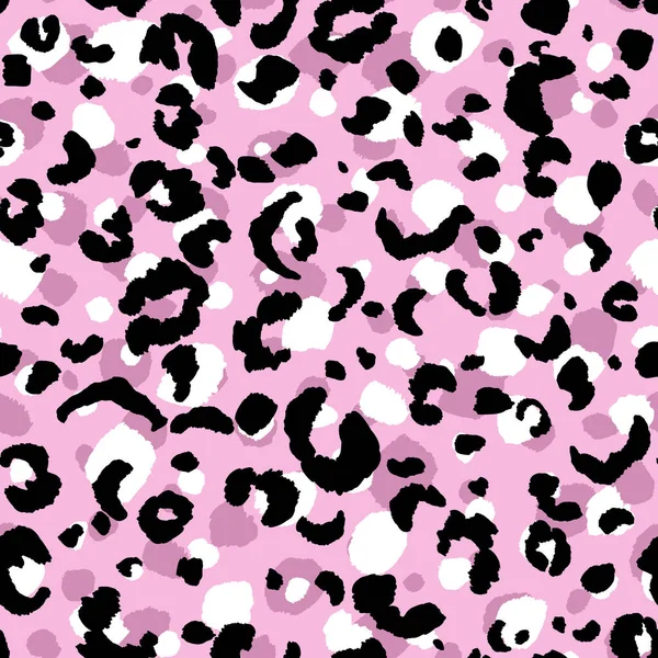 Abstract modern leopard seamless pattern. Animals trendy background. Pink and black decorative vector stock illustration for print, card, postcard, fabric, textile. Modern ornament of stylized skin — Stock Vector