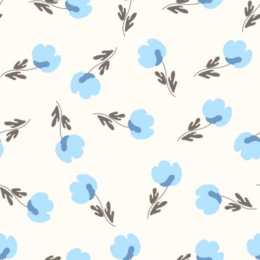 Geleneksel halk sanatları süslerine dayanan kusursuz çiçek desenleri. Işıklı arka planda renkli çiçekler. İskandinav tarzı. İsveç İskandinav tarzı. Vektör çizimi. Basit minimalist desen