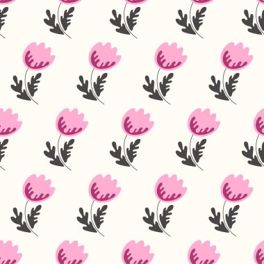 Geleneksel halk sanatları süslerine dayanan kusursuz çiçek desenleri. Işıklı arka planda renkli çiçekler. İskandinav tarzı. İsveç İskandinav tarzı. Vektör çizimi. Basit minimalist desen