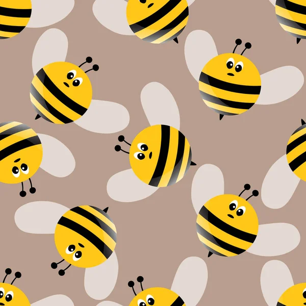 Modèle sans couture avec des abeilles sur fond de couleur. Petite guêpe. Illustration vectorielle. Adorable personnage de dessin animé. Modèle de conception pour invitation, cartes, textile, tissu. Style caniche — Image vectorielle