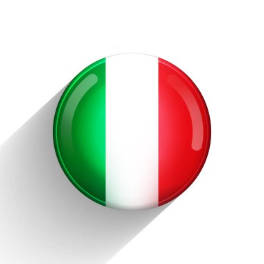 İtalya bayraklı cam top. Yuvarlak küre, şablon simgesi. İtalyan ulusal sembolü. Parlak gerçekçi top, beyaz arkaplanda işaretlenmiş üç boyutlu soyut vektör çizimi. Büyük kabarcık