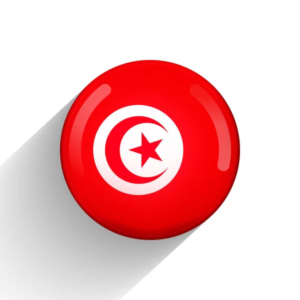 チュニジアの国旗がついたガラスボール。丸い球、テンプレートアイコン。チュニジアのシンボル。光沢のある現実的なボール、白い背景に強調された3D抽象的なベクトルイラスト。大きなバブル — ストックベクタ