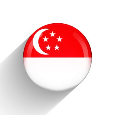 Singapur bayraklı cam top. Yuvarlak küre, şablon simgesi. Ulusal sembol. Parlak gerçekçi top, beyaz arkaplanda işaretlenmiş üç boyutlu soyut vektör çizimi. Büyük kabarcık