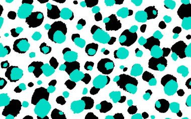 Soyut modern leopar pürüzsüz desen. Hayvanlar modaya uygun arka plan. Baskı, kart, kartpostal, kumaş ve tekstil için yeşil ve siyah dekoratif vektör çizimi. Modern stilize cilt süsü