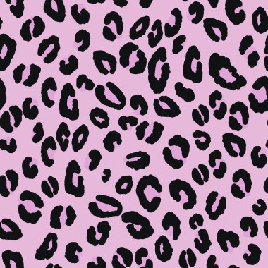 Soyut modern leopar pürüzsüz desen. Hayvanlar modaya uygun arka plan. Baskı, kart, kartpostal, kumaş, tekstil için PINK ve siyah dekoratif vektör stok çizimi. Modern stilize cilt süsü