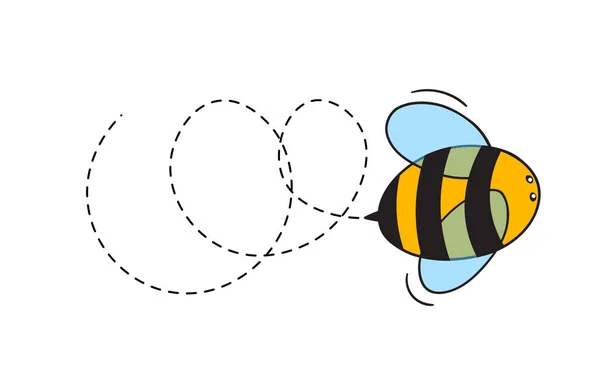 Una abeja volando en una ruta punteada. Icono del incesto. Personajes vectoriales. Plantilla de diseño para invitación, tarjetas. Estilo Doodle — Archivo Imágenes Vectoriales