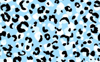 Soyut modern leopar pürüzsüz desen. Hayvanlar modaya uygun arka plan. Baskı, kart, kartpostal, kumaş ve tekstil için mavi ve siyah dekoratif vektör çizimi. Modern stilize cilt süsü