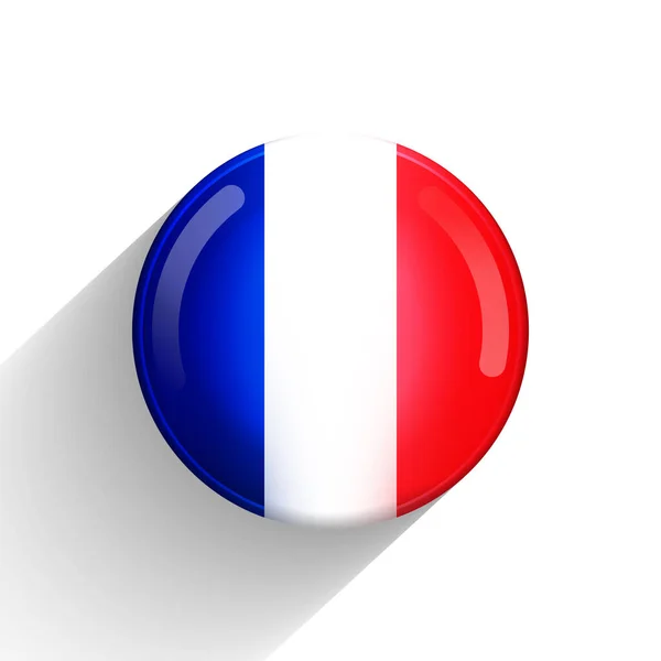 Boule lumineuse en verre avec drapeau de France. Sphère ronde, icône modèle. Le symbole national français. Boule réaliste brillante, illustration vectorielle abstraite 3D surlignée sur fond blanc. Grande bulle — Image vectorielle