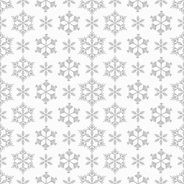 Zimní bezešvé vzor s šedými sněhové vločky na bílém pozadí. Vektorová ilustrace pro tkaniny, textilní tapety, plakáty, dárkový balicí papír. Vánoční vektorová ilustrace. Padající sníh — Stockový vektor
