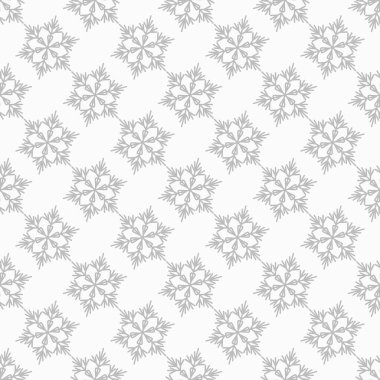 Beyaz zemin üzerinde gri kar taneleri olan kışın pürüzsüz deseni. Kumaş, tekstil duvar kağıtları, posterler, hediye ambalaj kağıtları için vektör çizimi. Noel vektör illüstrasyonu. Yağan kar