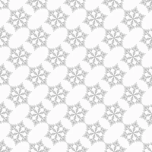 Winternahtloses Muster mit grauen Schneeflocken auf weißem Hintergrund. Vektor-Illustration für Stoff, Textiltapeten, Poster, Geschenkpapier. Weihnachtsvektorillustration. Schneefall — Stockvektor