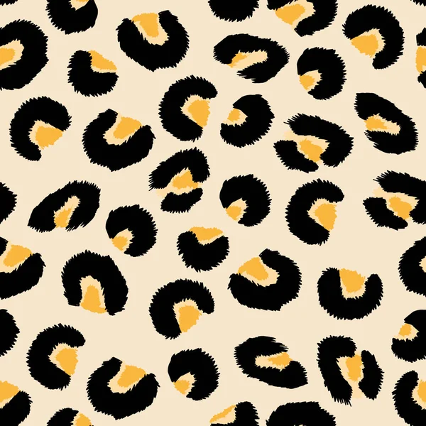 抽象的な現代のヒョウシームレスパターン。動物の流行の背景。印刷、カード、はがき、生地、繊維のためのベージュと黒の装飾ベクトルストックイラスト。様式化された皮膚の近代的な装飾 — ストックベクタ