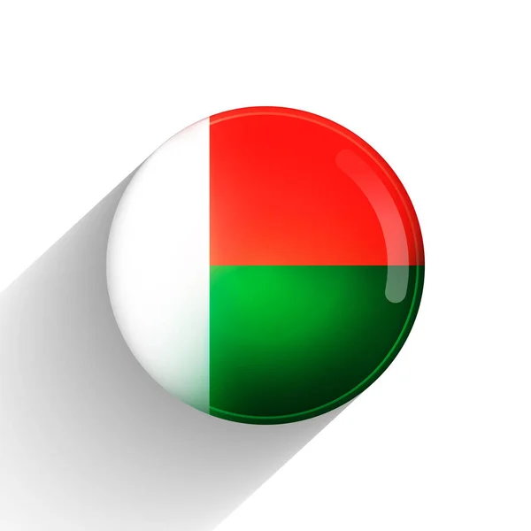 Skleněná kulička s vlajkou Madagaskaru. Kulatá koule, ikona šablony. Národní symbol. Lesklý realistický míč, 3D abstraktní vektorové ilustrace zvýrazněné na bílém pozadí. Velká bublina — Stockový vektor