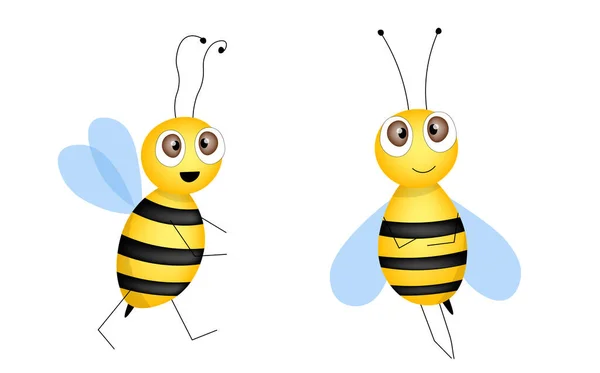 Ensemble de mascotte d'abeille de dessin animé. Une petite abeille volante. Collection de guêpes. Caractères vectoriels. Icône d'inceste. Modèle de conception pour invitation, cartes. Style caniche — Image vectorielle