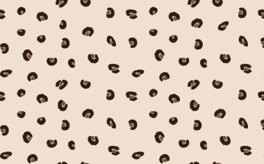 Soyut modern leopar pürüzsüz desen. Hayvanlar modaya uygun arka plan. Baskı, kart, kartpostal, kumaş, tekstil için bej ve siyah dekoratif vektör çizimi. Modern stilize cilt süsü