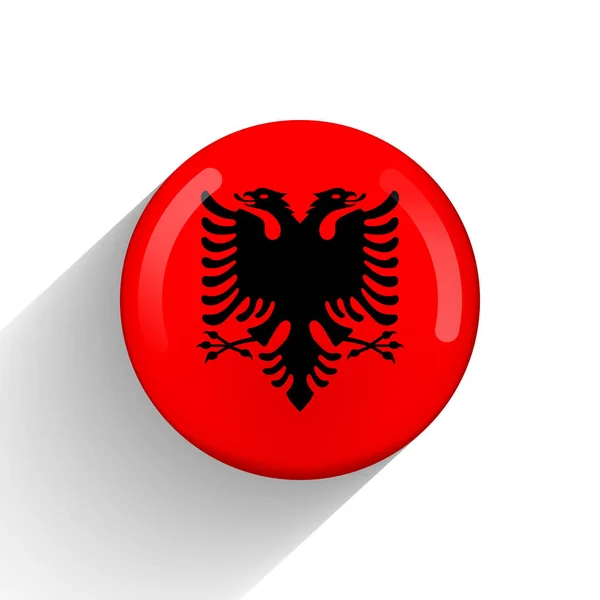 Glazen lichtbal met vlag van Albanië. Ronde bol, sjabloon icoon. Albanees nationaal symbool. Glanzende realistische bal, 3D abstracte vector illustratie gemarkeerd op een witte achtergrond. Grote bubbel — Stockvector