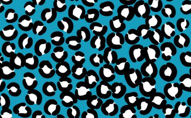 Soyut modern leopar pürüzsüz desen. Hayvanlar modaya uygun arka plan. Baskı, kart, kartpostal, kumaş ve tekstil için mavi ve siyah dekoratif vektör çizimi. Modern stilize cilt süsü