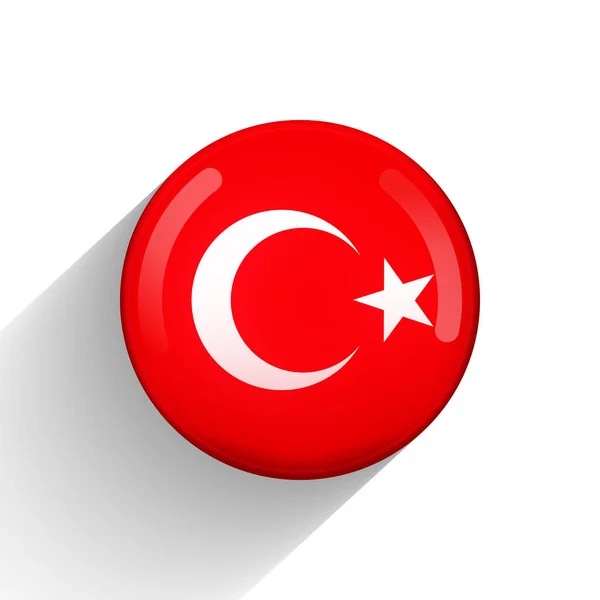 トルコの国旗がついたガラスボール。丸い球、テンプレートアイコン。トルコの国民的シンボル。光沢のある現実的なボール、白い背景に強調された3D抽象的なベクトルイラスト。大きなバブル — ストックベクタ