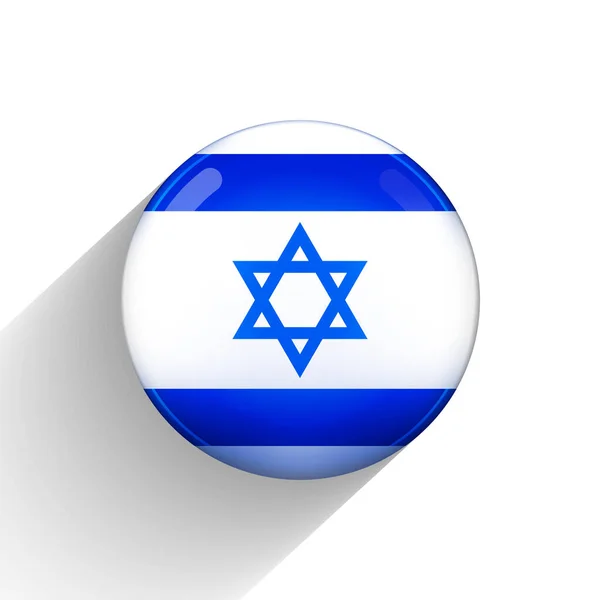 Szklana kula świetlna z flagą Izraela. Kula okrągła, ikona szablonu. Izraelski symbol narodowy. Błyszcząca realistyczna piłka. 3D abstrakcyjna ilustracja wektorowa podkreślona na białym tle. Wielka bańka — Wektor stockowy