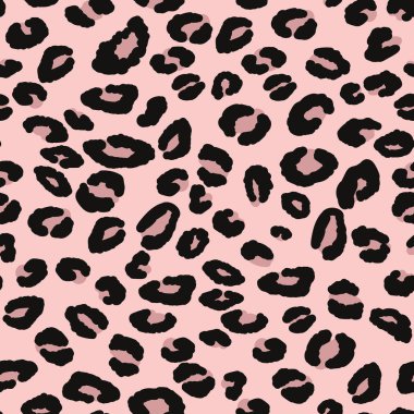Soyut modern leopar pürüzsüz desen. Hayvanlar modaya uygun arka plan. Baskı, kart, kartpostal, kumaş, tekstil için bej ve siyah dekoratif vektör çizimi. Modern stilize cilt süsü