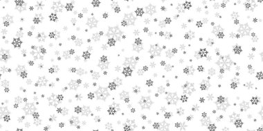 Beyaz zemin üzerinde gri kar taneleri olan kışın pürüzsüz deseni. Kumaş, tekstil duvar kağıtları, posterler, hediye ambalaj kağıtları için vektör çizimi. Noel vektör illüstrasyonu. Yağan kar