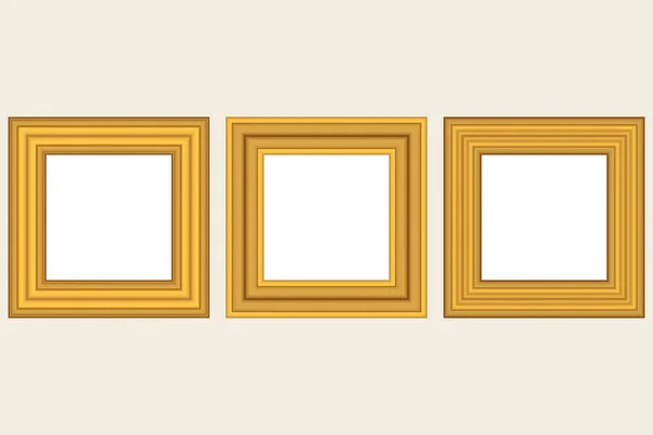 Set of squared golden vintage wooden frame for your design. Vintage cover. Place for text. Vintage antique gold modern rectangular frames. Template vector illustration — Stock Vector