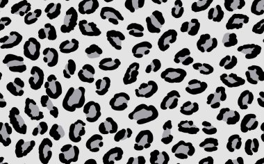 Soyut modern leopar pürüzsüz desen. Hayvanlar modaya uygun arka plan. Parmak izi, kart, kartpostal, kumaş ve tekstil için gri ve siyah dekoratif vektör çizimi. Modern stilize cilt süsü