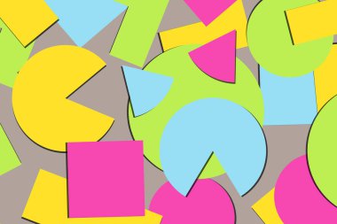 Not defteri kağıdı, kitap broşürleri, kitap, dergi, baskı için fütürist kapak tasarımı. Çoklu renk elementleri olan geometrik soyut arkaplan. Şekilli renkli desen