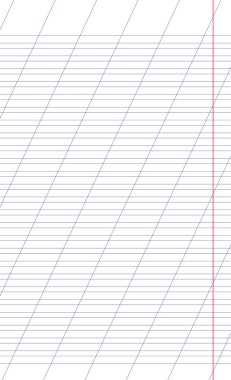 Grafik kağıdı. Renkli, köşegen çizgileri olan yazdırılabilir şebeke kağıdı. Okul için geometrik şablon, eğik defter. Gerçekçi, içi boş kağıt boyutunda, yasal. Kaligrafi için alıştırma sayfası
