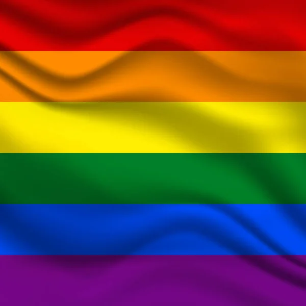 Bandera LGBT cuadrado icono, insignia o botón. Diseño de plantilla, ilustración vectorial. El amor gana. Símbolo LGBT en colores arcoíris. Orgullo gay seda textil fondo — Archivo Imágenes Vectoriales