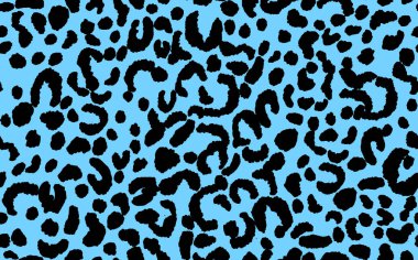 Soyut modern leopar pürüzsüz desen. Hayvanlar modaya uygun arka plan. Baskı, kart, kartpostal, kumaş ve tekstil için mavi ve siyah dekoratif vektör çizimi. Modern stilize cilt süsü