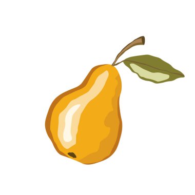 Armut simgesi beyaz arkaplanda izole edildi. Doğal lezzetli taze olgun meyveler. Ambalaj, kart ve diğer tasarım için şablon vektör çizimi. Yapraklı stilize armutlar. Yiyecek konsepti