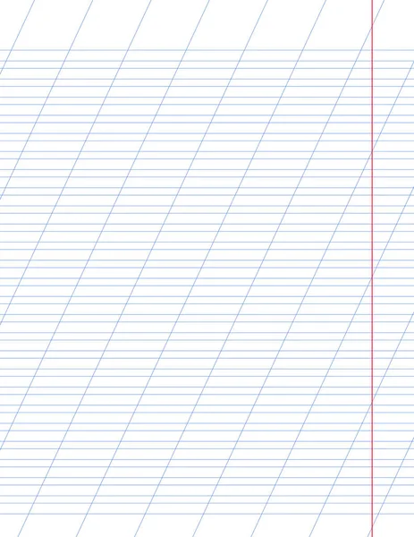 Diagrammpapier. Bedruckbares liniertes Gitterpapier mit farbigen horisontalen, diagonalen Linien. Geometrisches Muster für die Schule, schräges Notizbuch. Realistisch liniertes Papier im Rohformat Letter. Übungs-Seite für Kalligraphie — Stockvektor