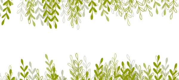 Banner web floral com folhas exóticas de cor desenhada. Design de conceito de natureza. Composições florais modernas com ramos de verão. Ilustração vetorial sobre o tema ecologia, natura, meio ambiente. Espaço de cópia — Vetor de Stock