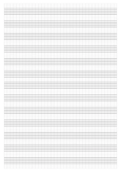 グラフ用紙だ。白い背景に台付きの印刷可能なグリッドペーパー。譜表付きの空白の楽譜です。組成、教育、学校の幾何学的なパターン。現実的な裏地の紙のブランクサイズA4 — ストックベクタ