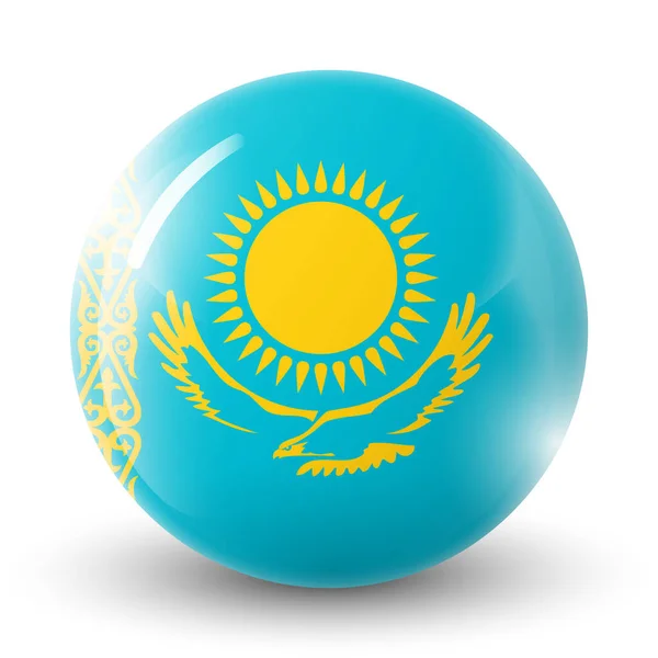 Glazen lichtbal met vlag van Kazachstan. Ronde bol, sjabloon icoon. Kazachse nationale symbool. Glanzende realistische bal, 3D abstracte vector illustratie gemarkeerd op een witte achtergrond. Grote bubbel — Stockvector