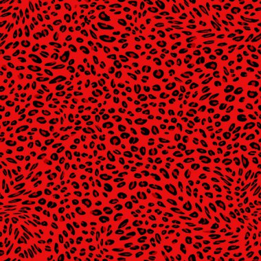 Soyut modern leopar pürüzsüz desen. Hayvanlar modaya uygun arka plan. Baskı, kart, kartpostal, kumaş ve tekstil için kırmızı ve siyah dekoratif vektör çizimi. Modern stilize cilt süsü