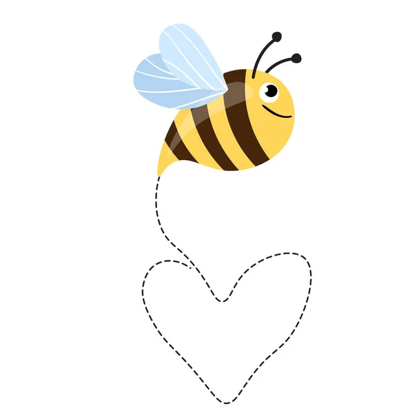 Mascote de desenhos animados de abelha. Pequenas abelhas a voar numa rota pontilhada. Coleção de vespas. Personagens vetoriais. Ícone de incesto. Modelo de design para convite, cartões. Estilo doodle — Vetor de Stock