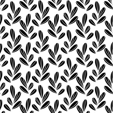 Çiçeksiz desenli, tek renkli egzotik yapraklı, modern arka planlı. Tropik siyah beyaz dallar. Duvar kağıdı, poster, kart, kumaş ve tekstil için moda vektör stoku çizimi
