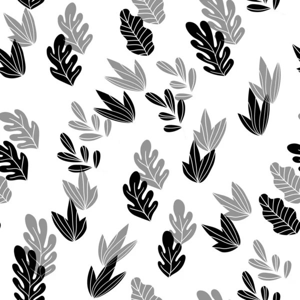 Motif floral sans couture avec des feuilles exotiques monochromes, fond moderne. Branches tropicales noires et blanches. Illustration vectorielle de mode pour papier peint, affiches, carte, tissu, textile — Image vectorielle