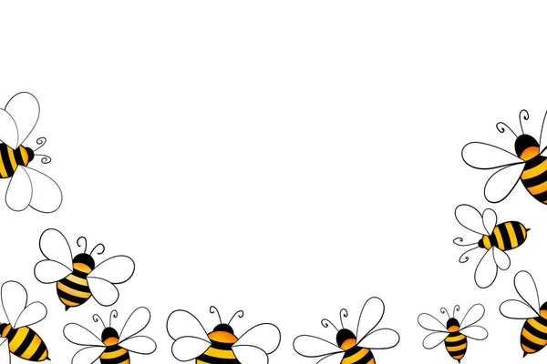 Mascotte de dessin animé mignon abeille. Joyeux abeille avec une table vide. Petite guêpe. Caractère vectoriel. Icône des insectes. Modèle de vacances design pour invitation, cartes, papier peint, école, jardin d'enfants. Espace de copie — Image vectorielle