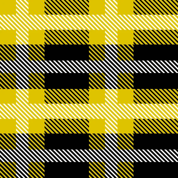 Gelbe und schwarze Schottland Textil nahtlose Muster. Textur-Karo-Tartan-Karo Abstrakter geometrischer Hintergrund für Stoff, Karte, Stoff. Monochrom wiederholtes Design. Modernes kariertes Ornament — Stockvektor