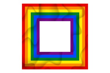 Bayrak LGBT simgeleri, kare kare. Şablon sınırı, vektör çizimi. Aşk kazanır. Gökkuşağı renklerinde LGBT sembolleri. Gay gurur koleksiyonu