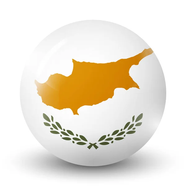 キプロスの旗を持つガラスライトボール。丸い球、テンプレートアイコン。国のシンボル。光沢のある現実的なボール、白い背景に強調された3D抽象的なベクトルイラスト。大きなバブル — ストックベクタ